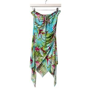 VTG Forever 21 Strapless Asymmetrical Dress Women M Tropical Floral Y2K Fairy